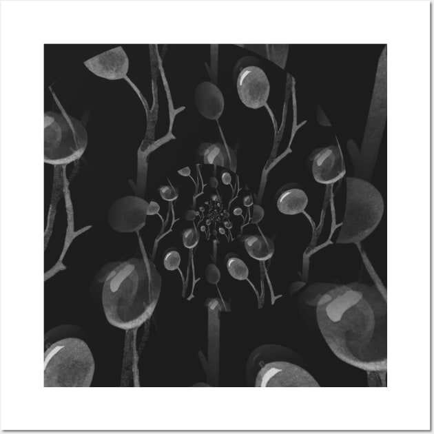 Gray Holly Berries Christmas Wall Art by Moon Art